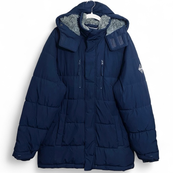 Hollister Jackets & Blazers - Hollister Navy & Gray Lined Hooded Puffer Parka Zip Up Front Winter Coat Size XL